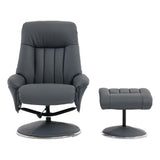 The Lyon - Genuine Leather Swivel Recliner Chair & Footstool in Petrol Blue - thumbnail 2