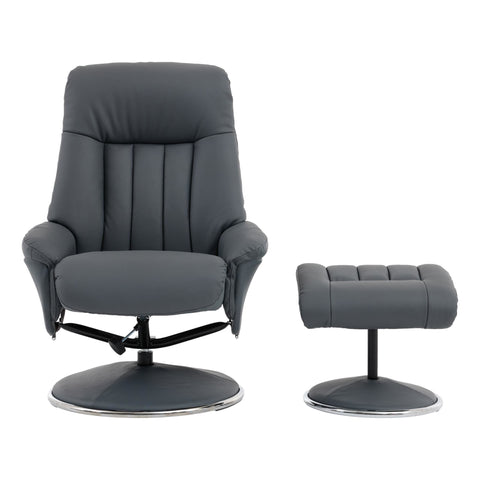 The Lyon - Genuine Leather Swivel Recliner Chair & Footstool in Petrol Blue - image 2