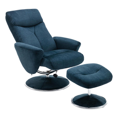 The Paddington - Swivel Recliner Chair & Matching Footstool in Deep Sea Blue Fabric