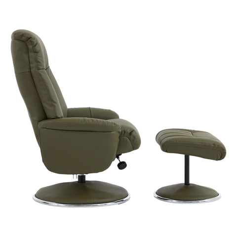 The Lyon - Genuine Leather Swivel Recliner Chair & Footstool in Olive Green - image 6