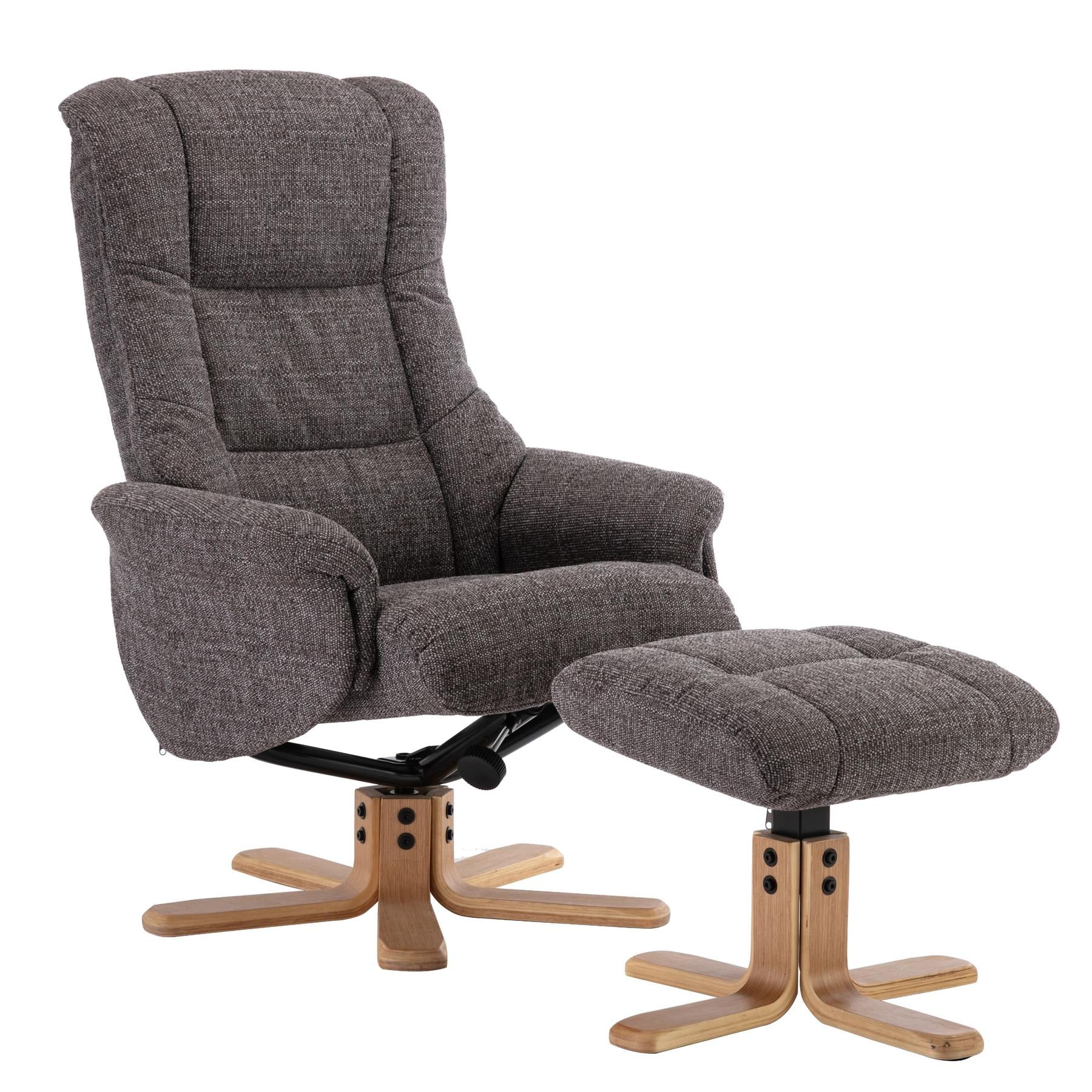 Cairo Swivel Recliner Chair & Footstool in Grey Lisbon Fabric - Refurbished Sale