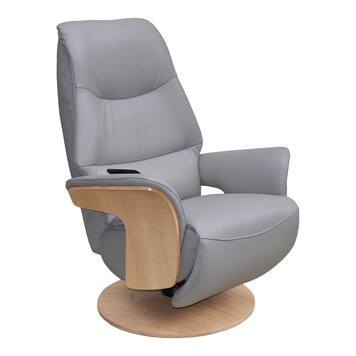 Utah Electric Swivel Recliner with Integrated Footrest in Pale Grey Full Leather - primary product image