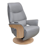 Utah Electric Swivel Recliner with Integrated Footrest in Pale Grey Full Leather