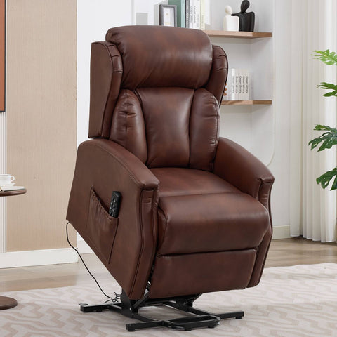 Banff Quad Motor Riser Recliner Lift Chair in Umber Genuine Leather - image 11
