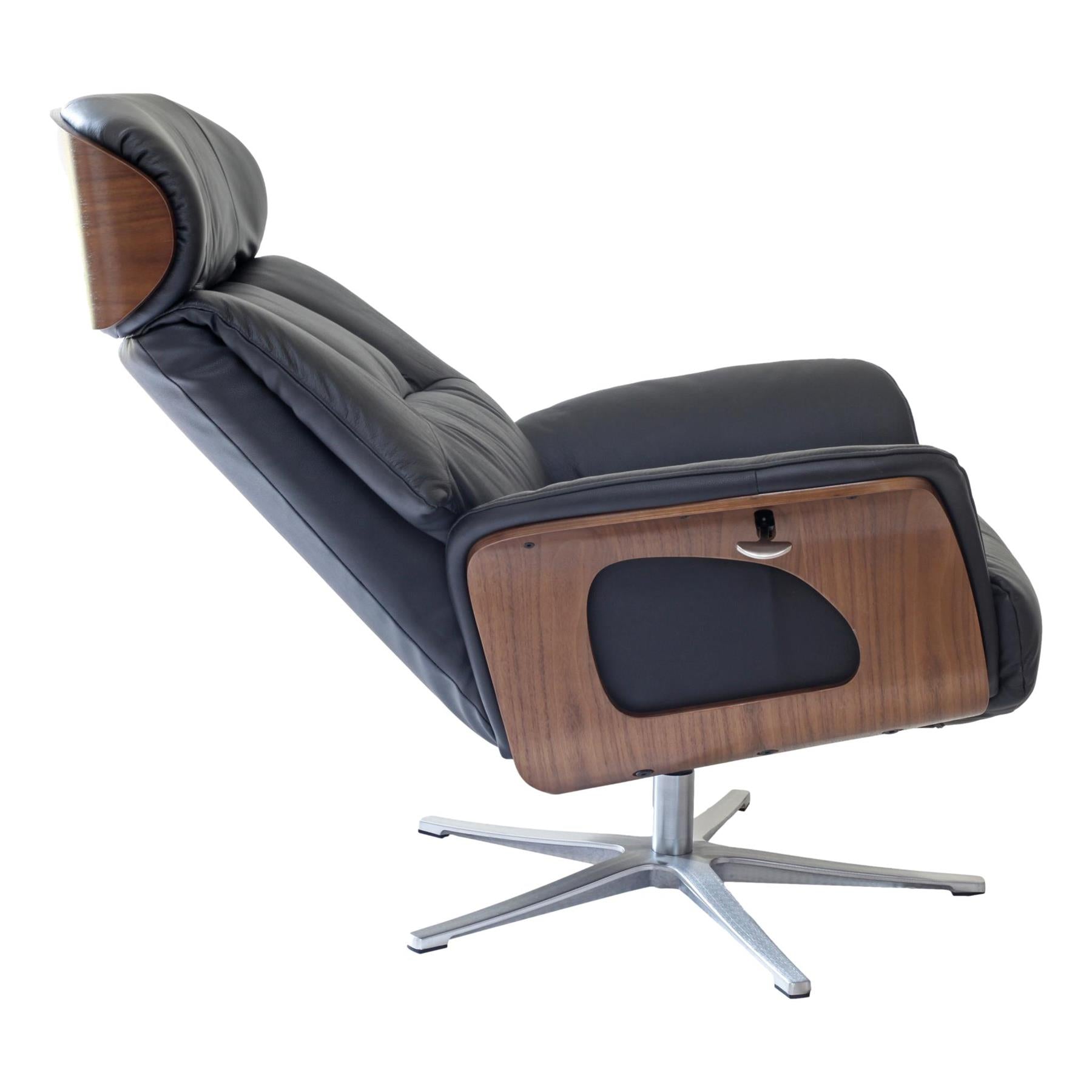 Stratford Swivel Recliner Chair in Genuine Black Leather with Matching Footstool