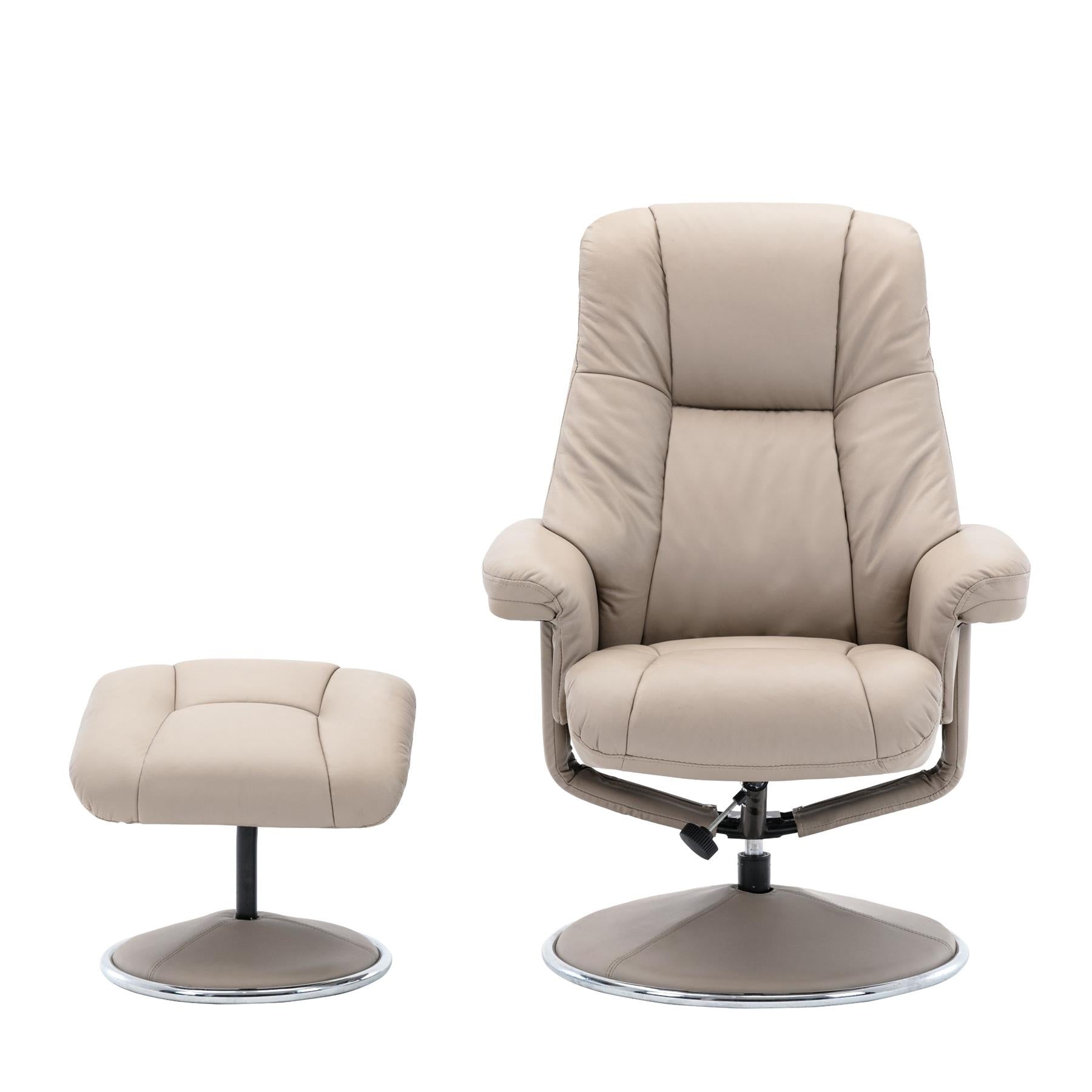 The Denver Swivel Recliner Chair & Footstool - Genuine Leather - Pebble - Clearance