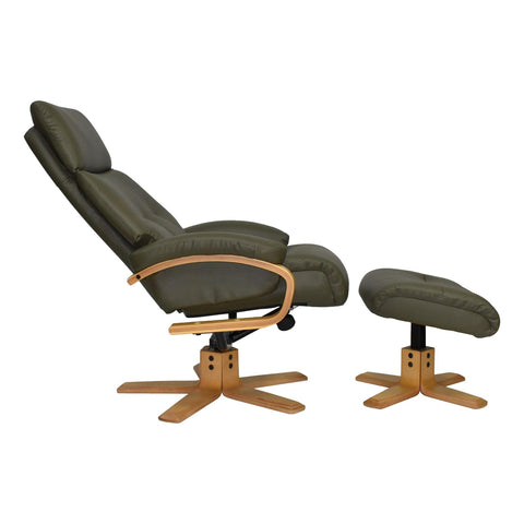 The Vienna - Swivel Recliner Chair & Matching Footstool in Olive Green Leather - image 4