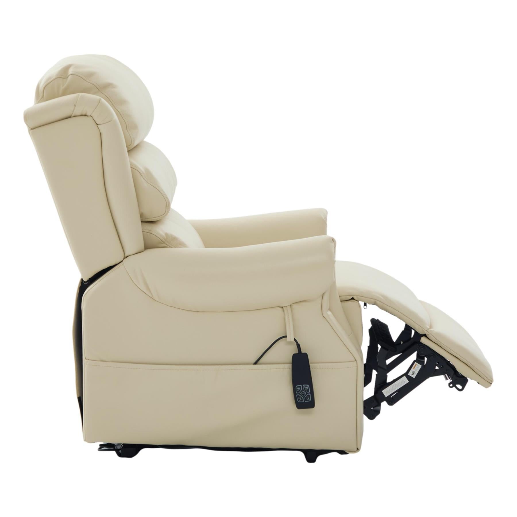 The Carlton Genuine Leather Riser Recliner in Cream - Dual Motor Mobility Chair