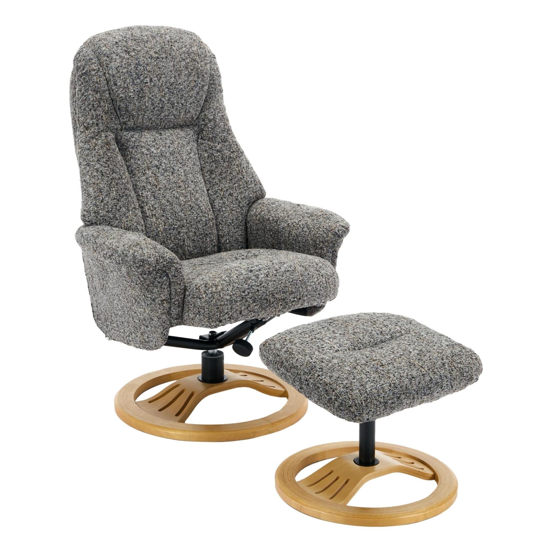 Aruba Swivel Recliner Chair in Muscari Grey Fabric with Matching Footstool