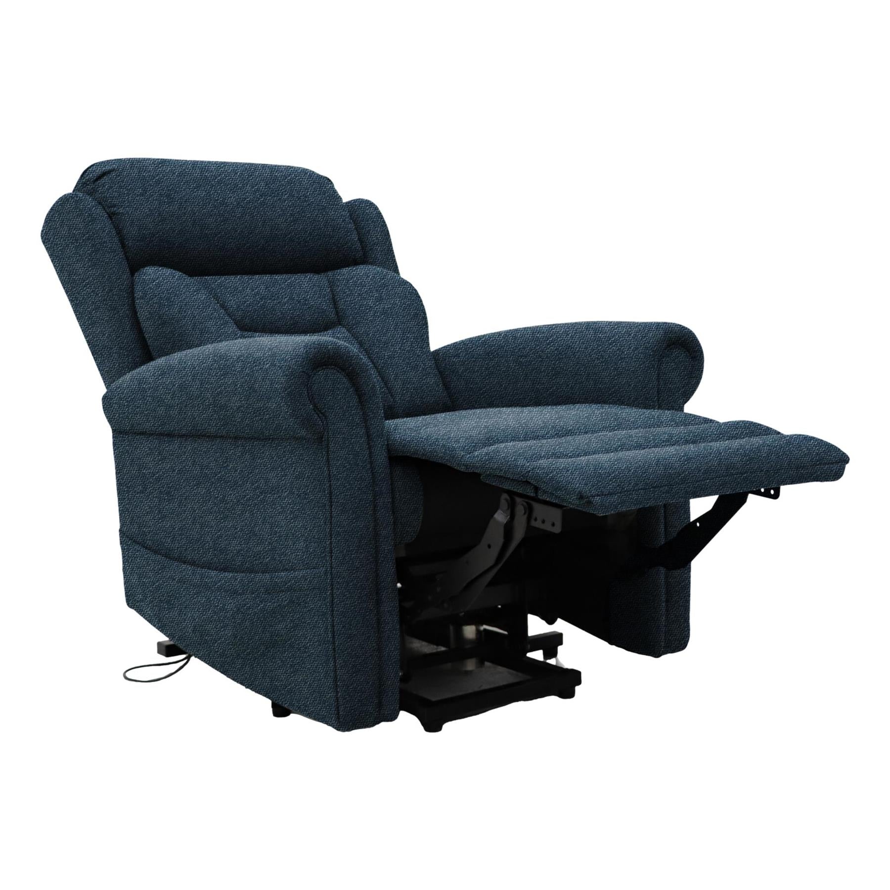 Nevis Standard – Quad Motor Riser Recliner Mobility Chair in Denim Blue Fabric – Heat & Massage