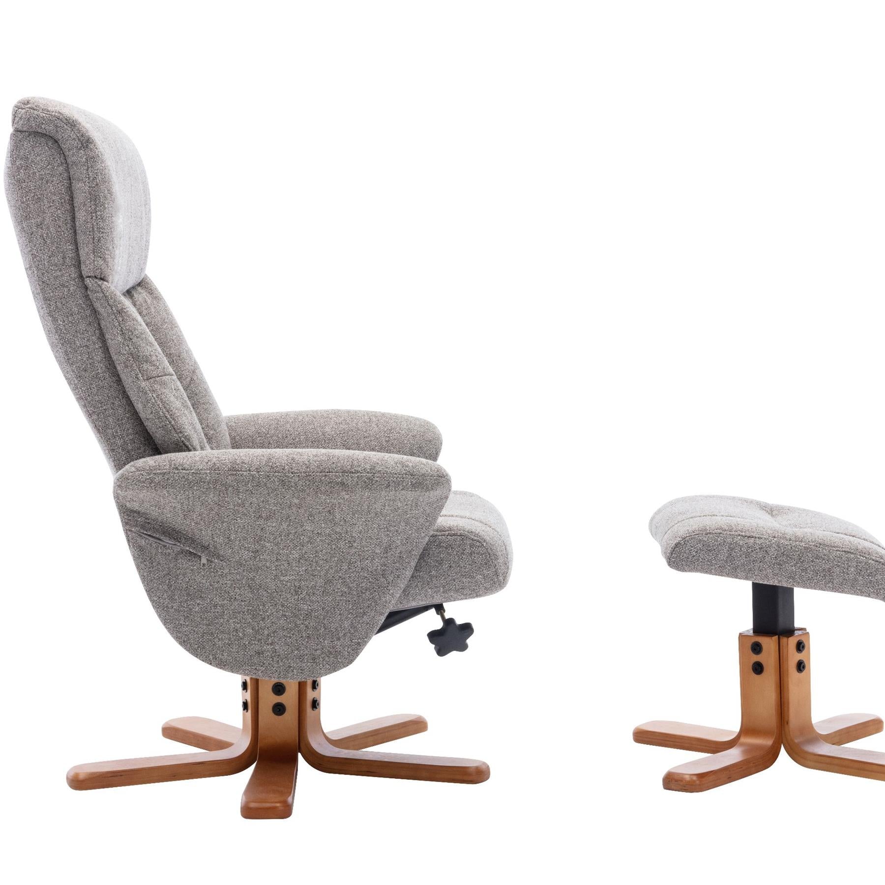 Marseille Swivel Recliner Chair and Footstool in Fossil Fabric