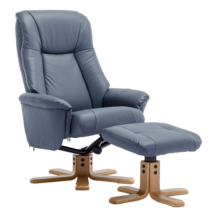 The Hawaii - Swivel Recliner Chair & Matching Footstool in Petrol Blue Leather - Refurbished - image 1