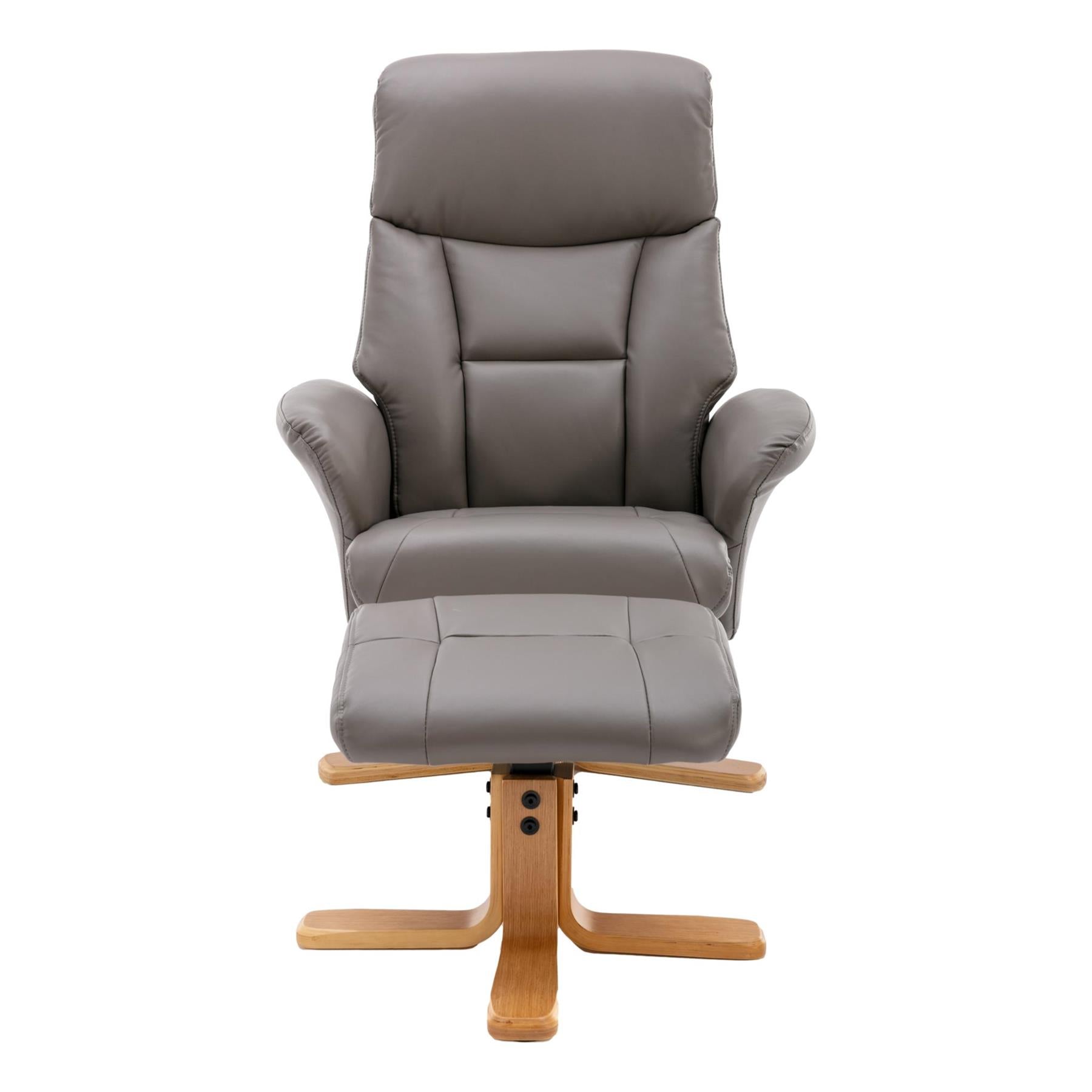 The Giza - Faux Leather Swivel Recliner Chair & Matching Footstool in Grey Refurbished