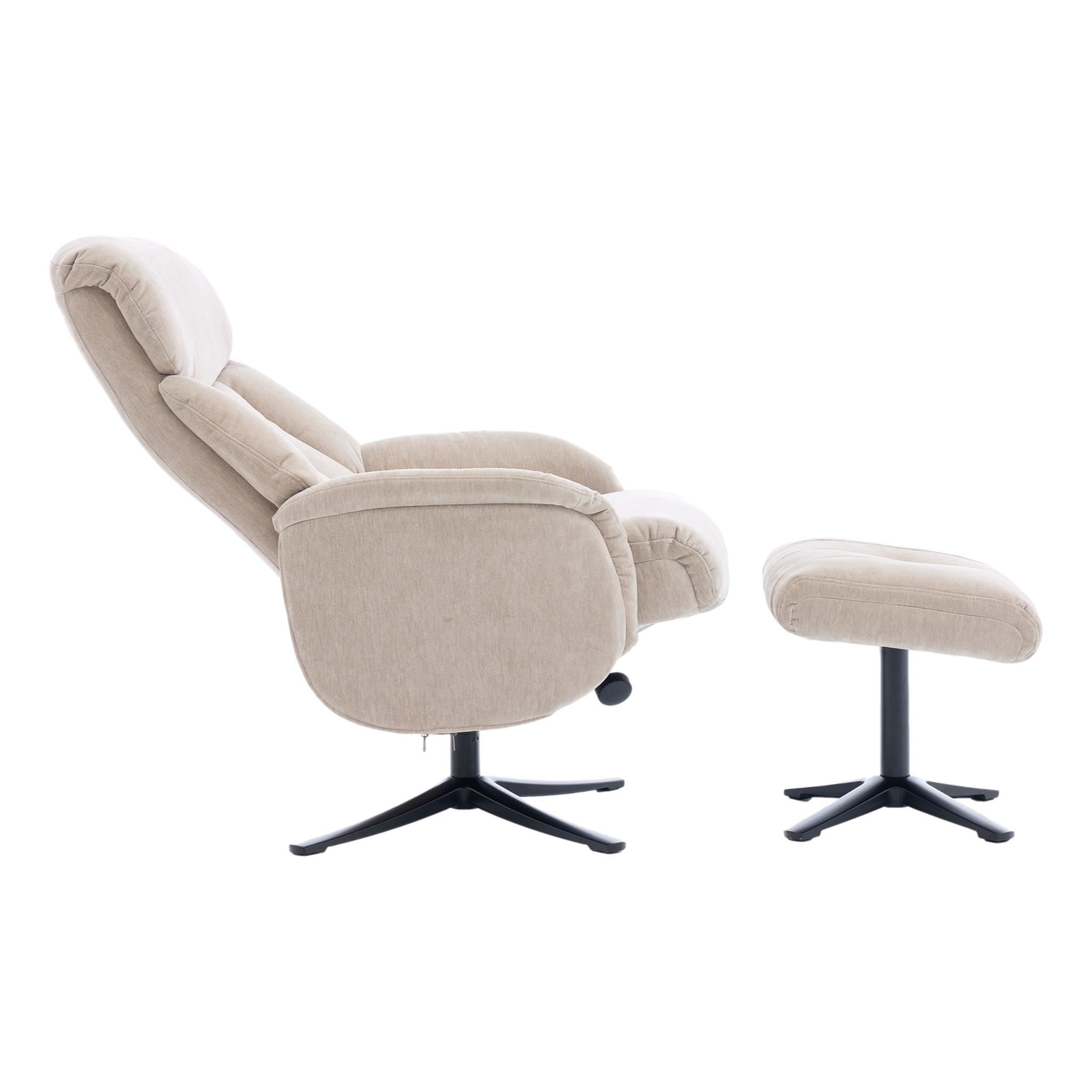 The Lucia Swivel Recliner Chair & Footstool in Mushroom Fabric