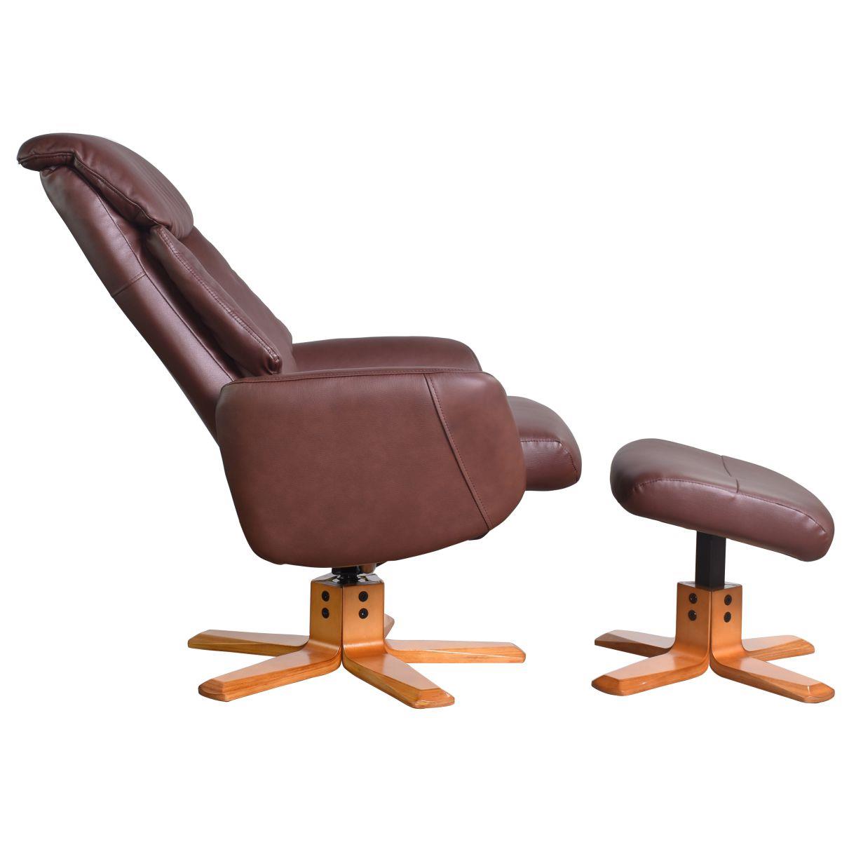 The Indiana Swivel Recliner Chair in Chestnut Genuine Leather and Cherry base - Refurbished