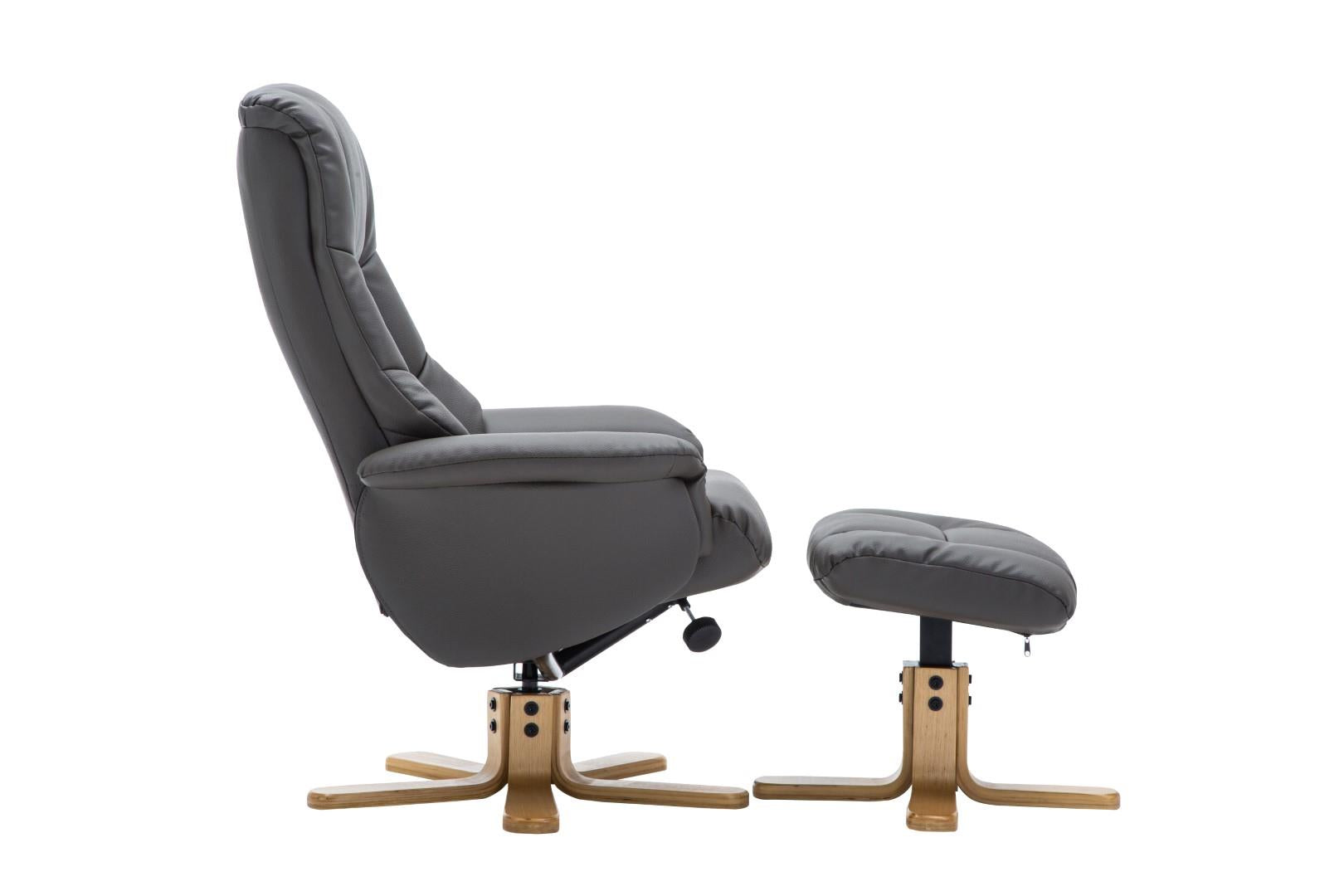 The Florence, Swivel Recliner Chair & Footstool in Charcoal PU Faux Leather - Refurbished