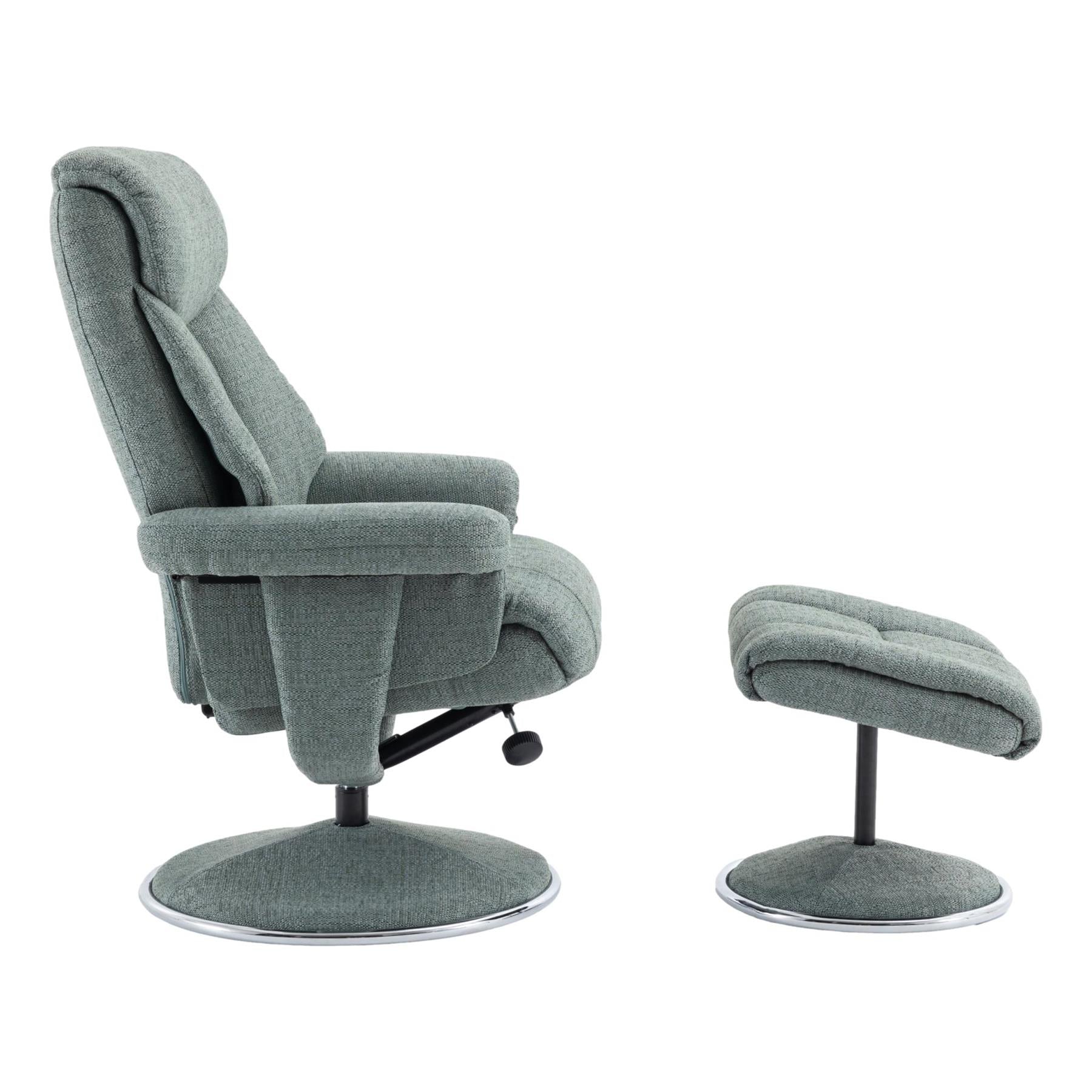 The Biarritz - Swivel Recliner Chair & Matching Footstool in Lisbon Teal Fabric
