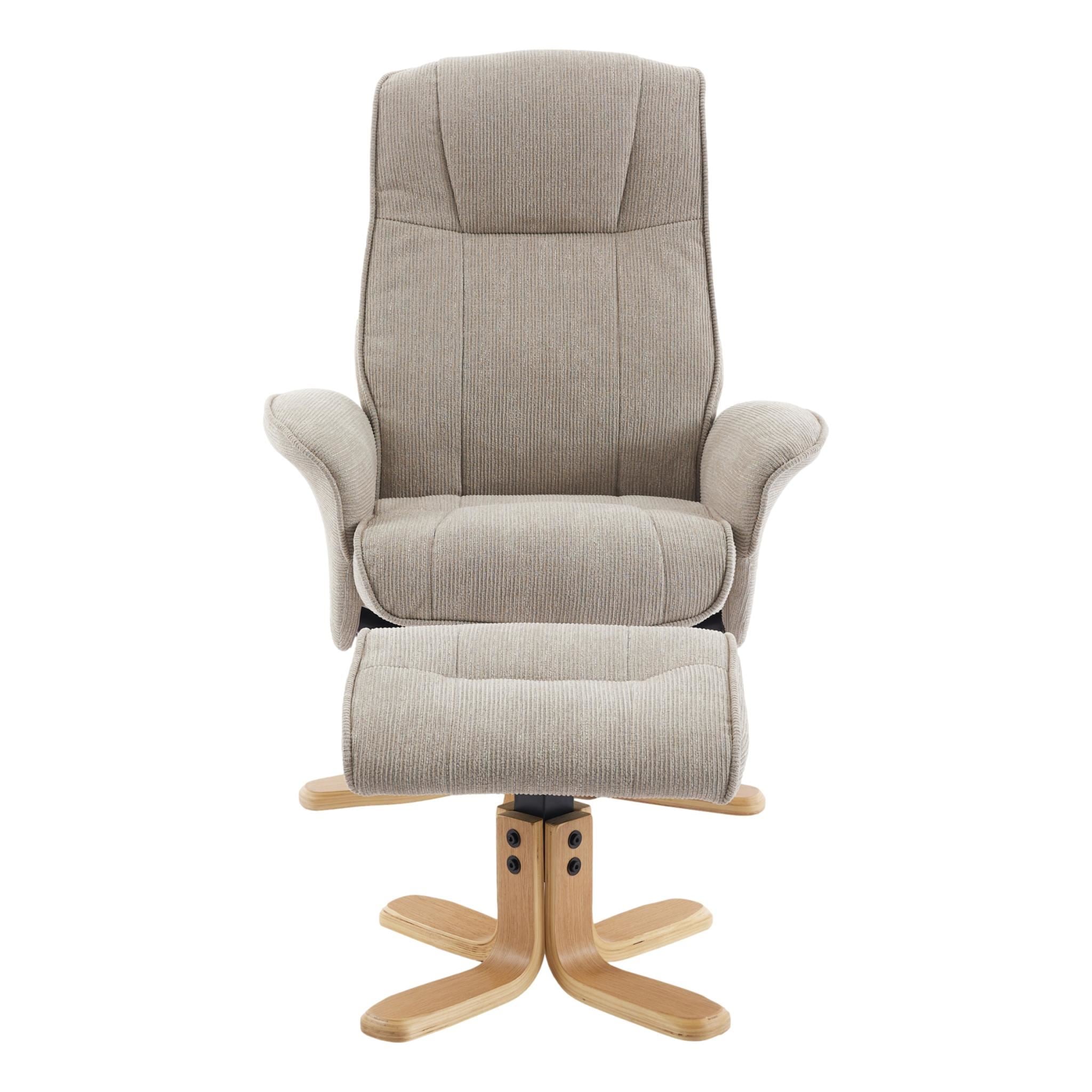 The Missouri Swivel Recliner Chair & Matching Footstool in Camel Fabric