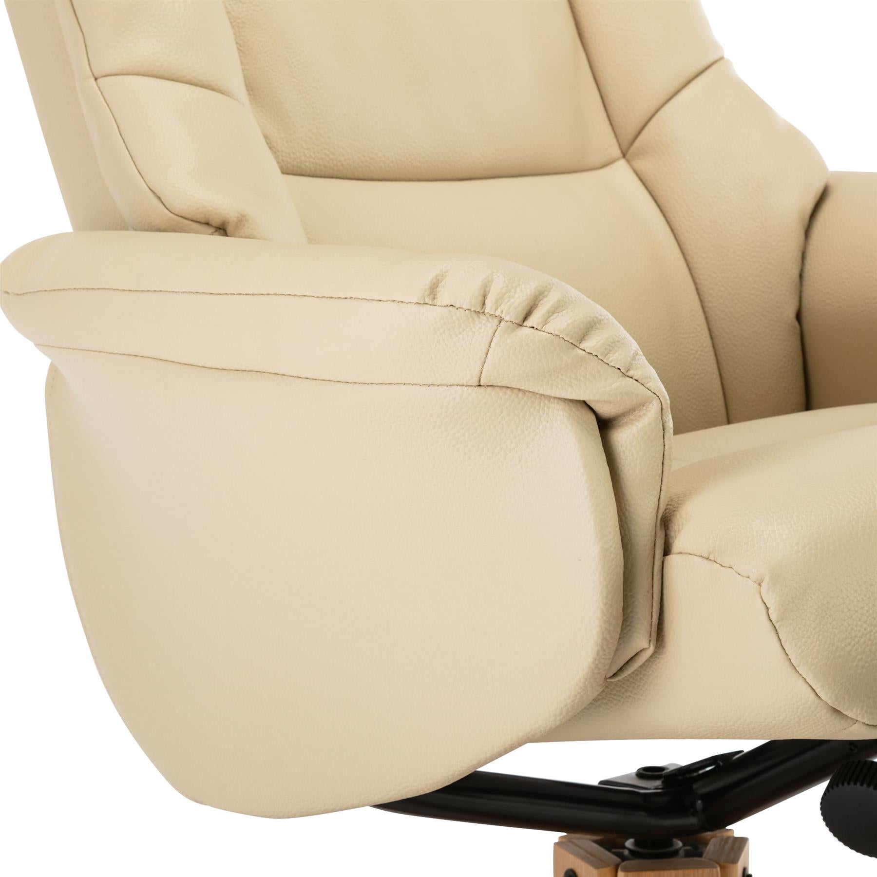 Cairo Swivel Recliner Chair & Footstool in Cream Plush Faux Leather - Clearance