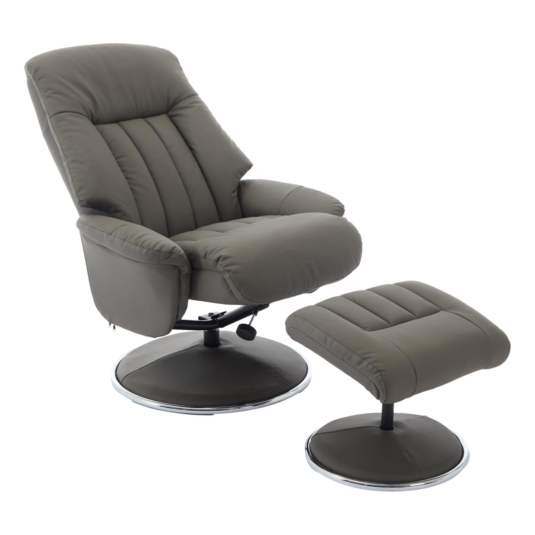 The Lyon - Genuine Leather Swivel Recliner Chair & Footstool in Cinder Grey - Refurbished