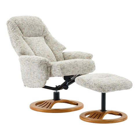 Aruba Swivel Recliner Chair in Frost Cream Fabric with Matching Footstool - image 5