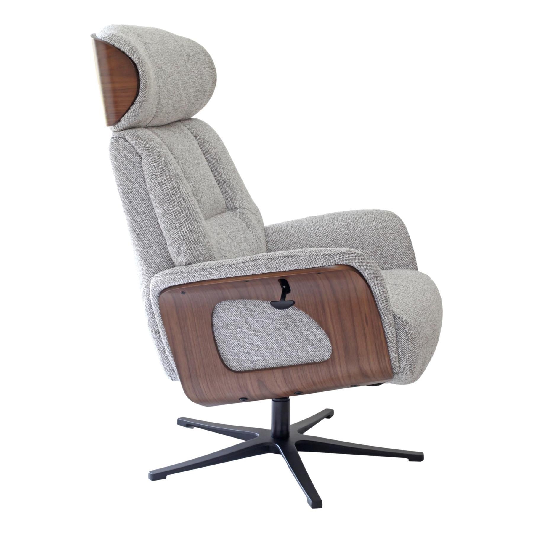 Stratford Swivel Recliner Chair in Champagne Fabric with Matching Footstool - Refurbished