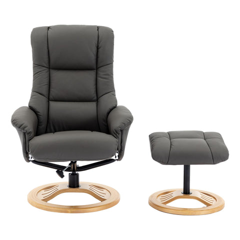 The Mandalay Swivel Recliner Chair & Footstool in Cinder Genuine Leather - Refurbished - image 2