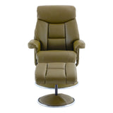 The Biarritz - Swivel Recliner Chair & Matching Footstool in Olive Green Plush Faux Leather Clearance - thumbnail 5