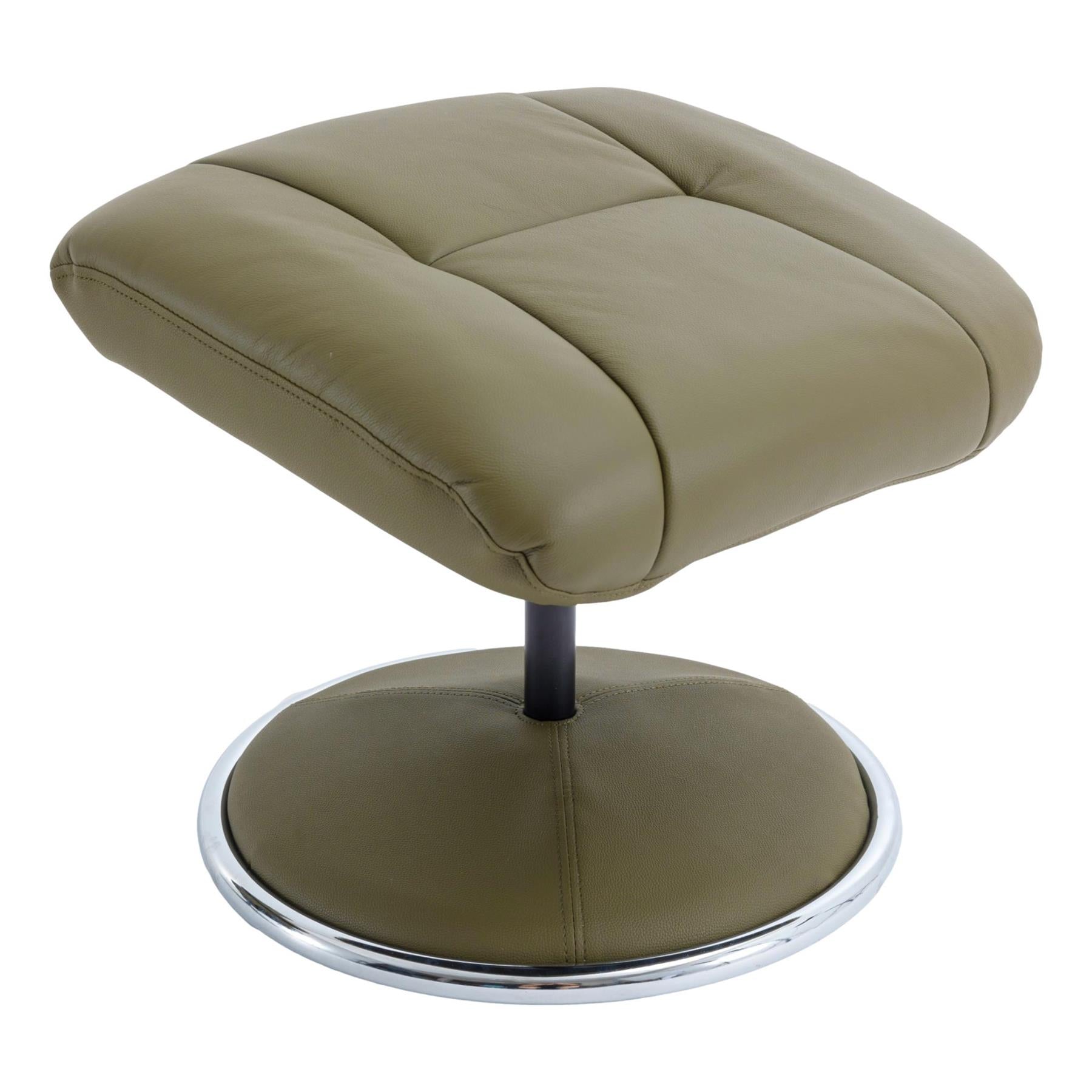 The Denver - Swivel Recliner Chair & Footstool in Olive Green Genuine Leather - Refurbished