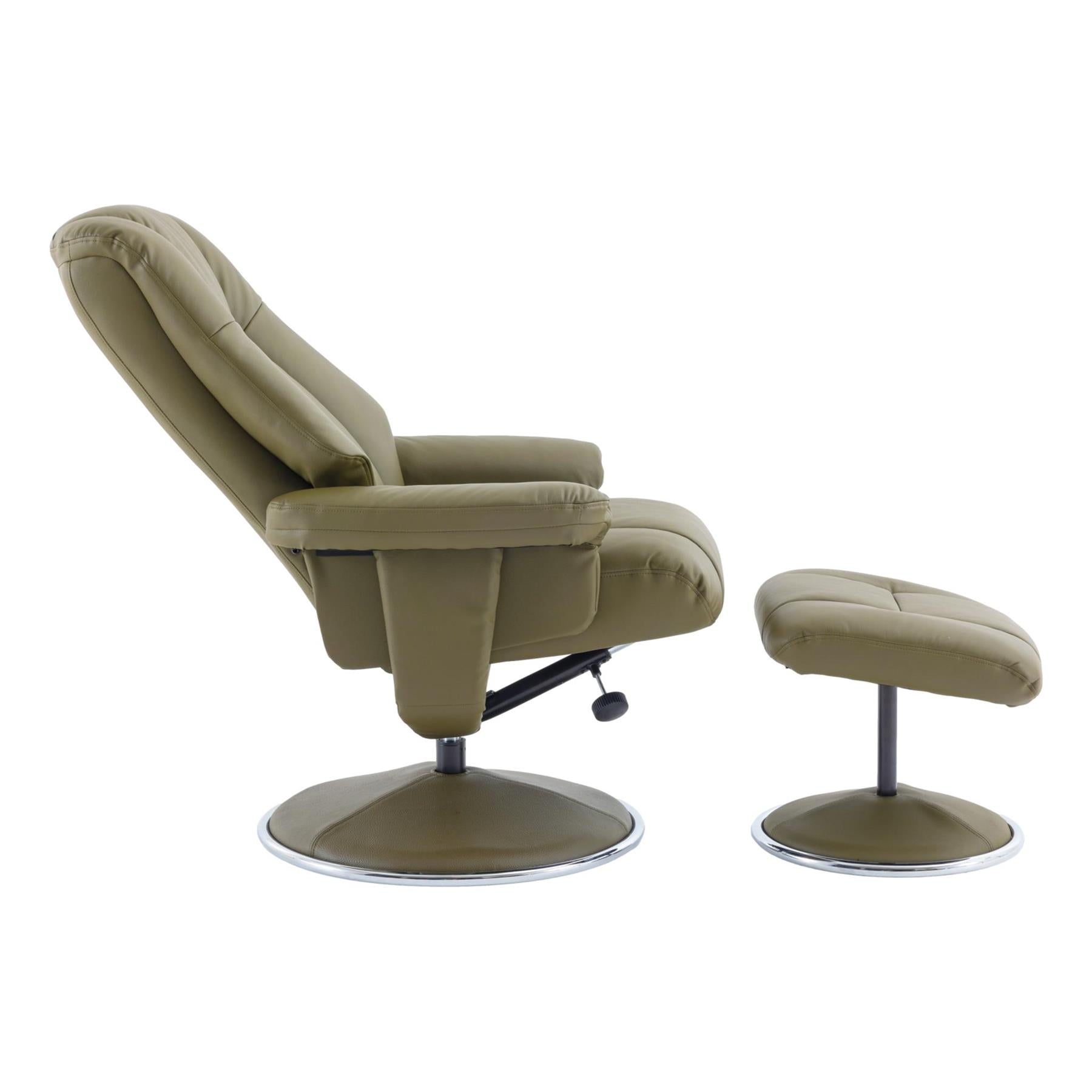 The Denver - Swivel Recliner Chair & Footstool in Olive Green Genuine Leather - Refurbished