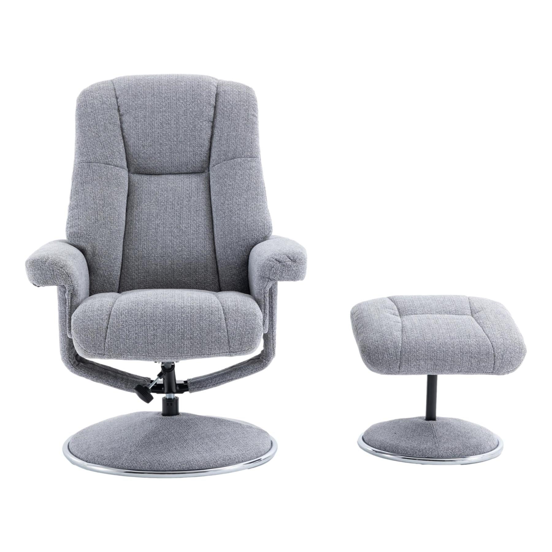 The Denver - Swivel Recliner Chair & Matching Footstool in Cha Cha Dove Fabric