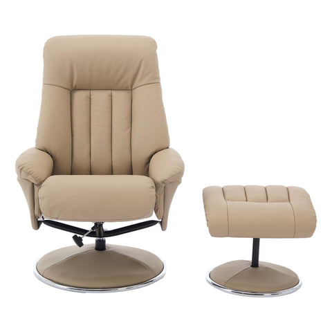 The Lyon - Genuine Leather Swivel Recliner Chair & Footstool in Pebble Cream - Refurbished - image 2
