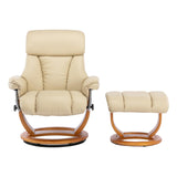 The Jupiter - Swivel Recliner Chair & Matching Footstool in Cream Plush Faux Leather - Refurbished