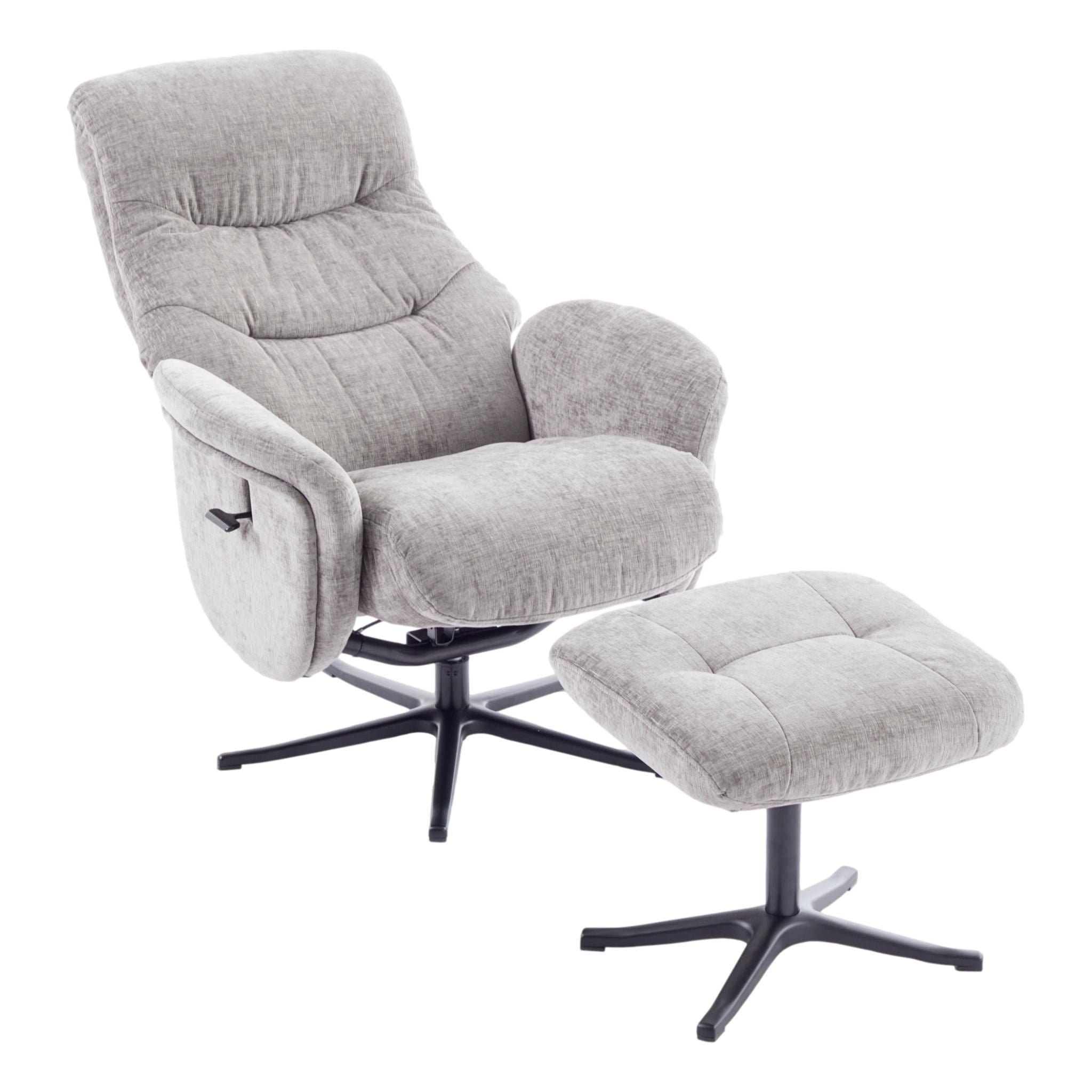 The Nevada Swivel Recliner Chair & Matching Footstool in Cloud Fabric