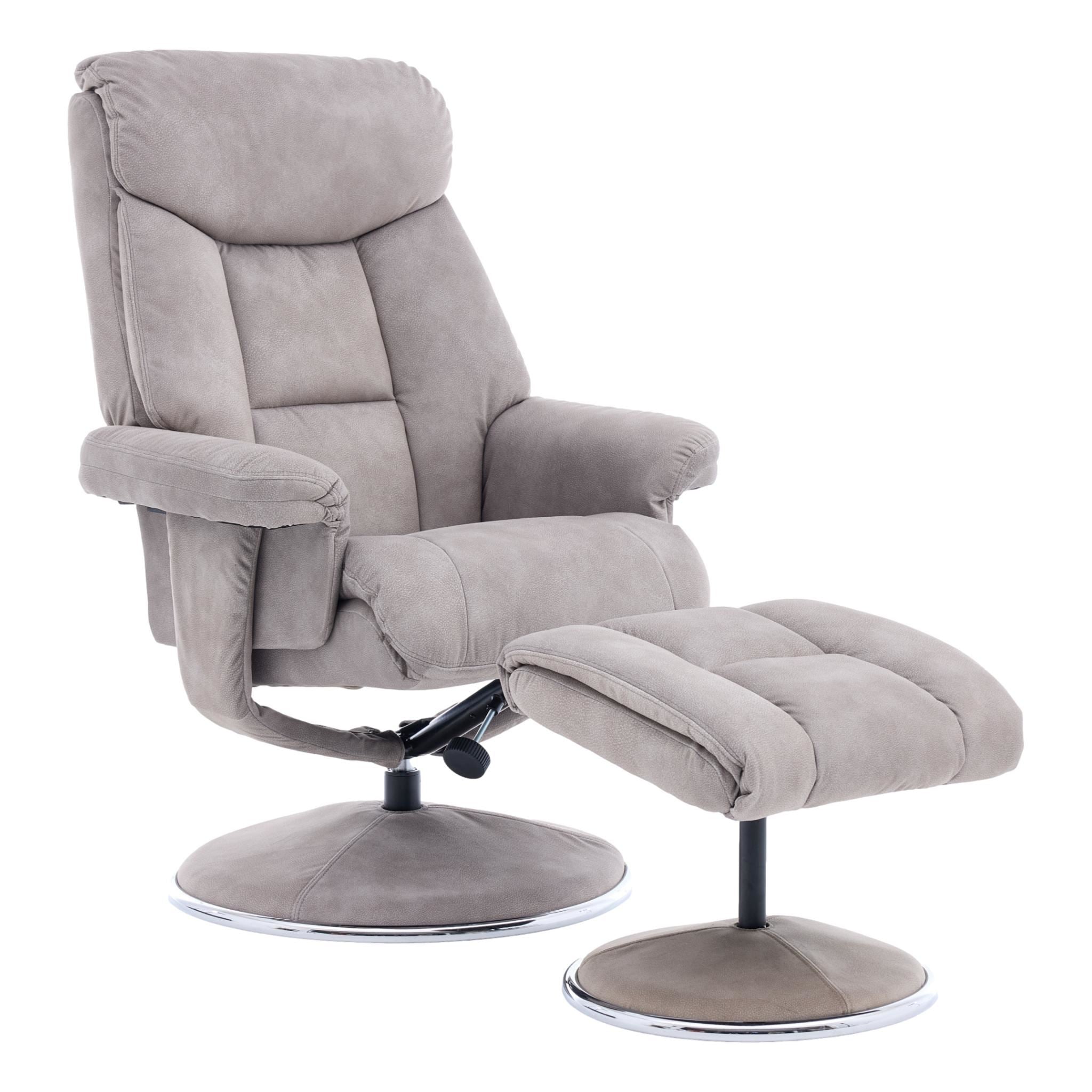 The Biarritz - Swivel Recliner Chair & Matching Footstool in Almond Fabric