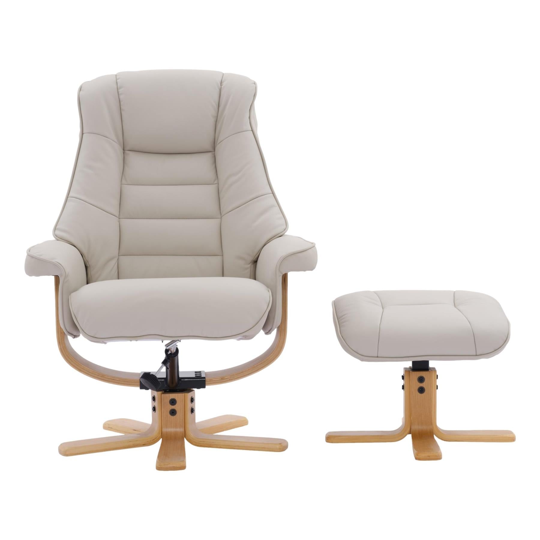 The Sardinia - Swivel Recliner Chair & Footstool in Mushroom Genuine Leather