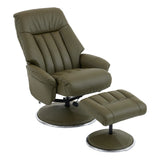 The Lyon - Genuine Leather Swivel Recliner Chair & Footstool in Olive Green - thumbnail 5
