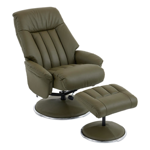 The Lyon - Genuine Leather Swivel Recliner Chair & Footstool in Olive Green - image 5