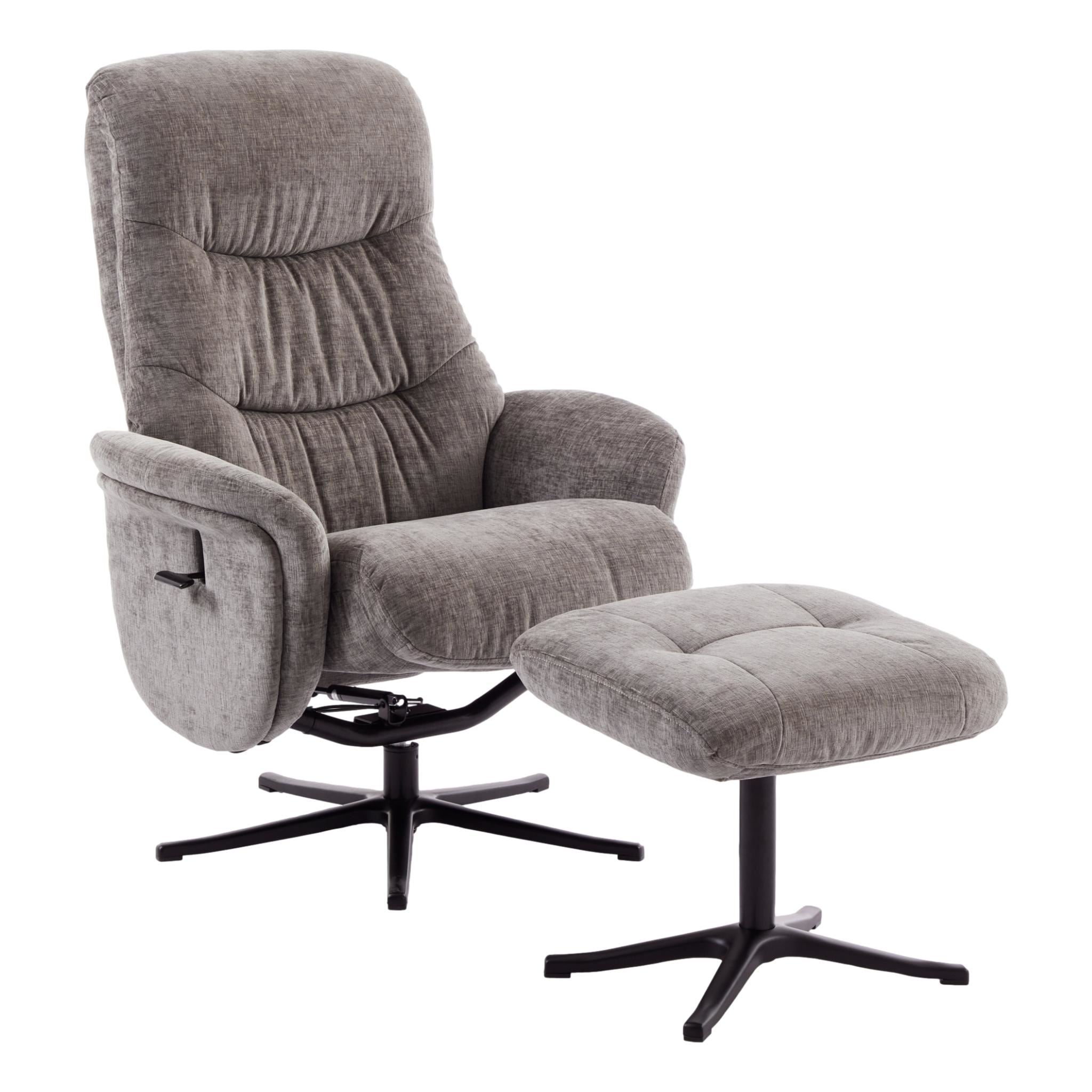 The Nevada Swivel Recliner Chair & Matching Footstool in Ash Fabric