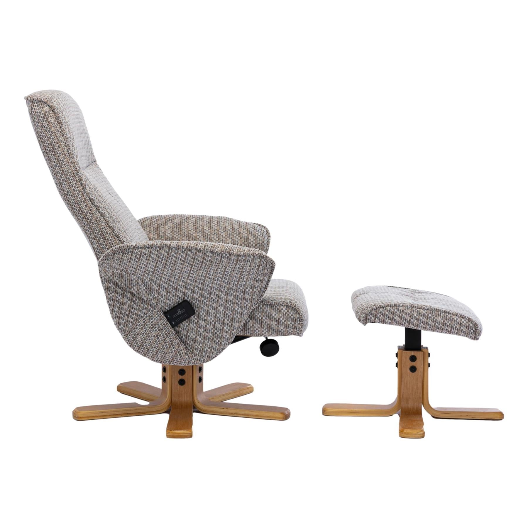 The Alexandria Swivel Recliner Chair & Footstool - Heat & Massage - Wheat Fabric - Refurbished