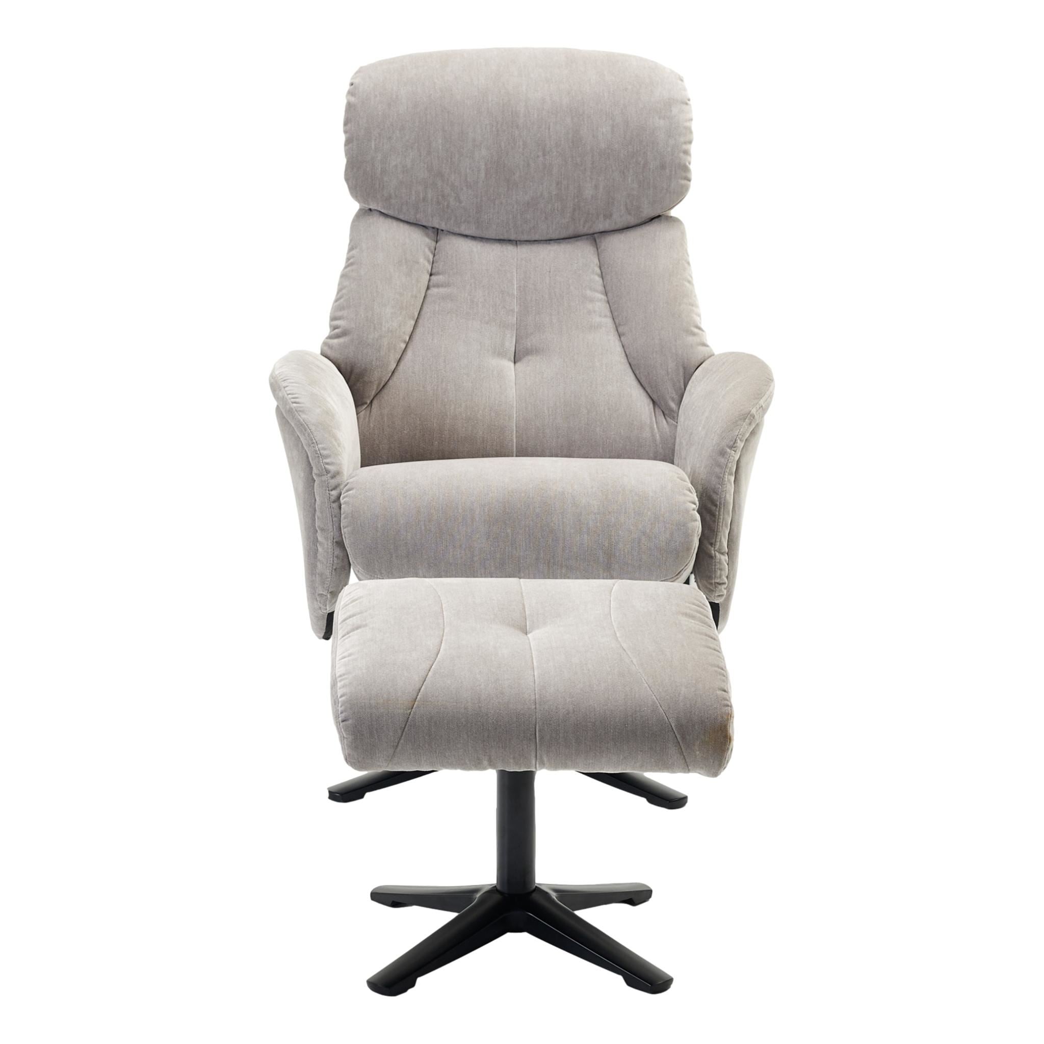 The Lucia Swivel Recliner Chair & Footstool in Grey Mist Fabric