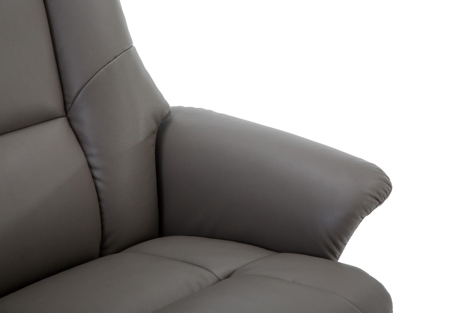 Marseille Faux Leather Swivel Recliner Chair In Grey With Footstool - Clearance