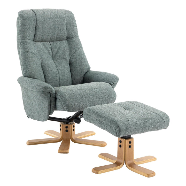 The Dubai - Swivel Recliner Chair & Matching Footstool in Lisbon Teal Fabric - Refurbished - image 1