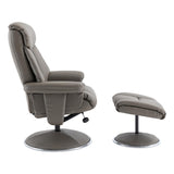 The Biarritz - Swivel Recliner Chair & Matching Footstool in Grey Plush Faux Leather
