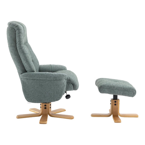 The Dubai - Swivel Recliner Chair & Matching Footstool in Lisbon Teal Fabric - Refurbished - image 5