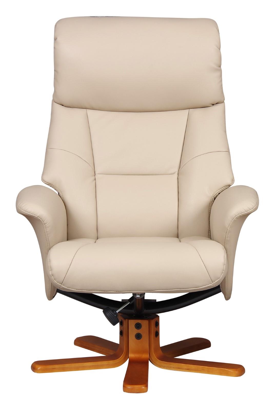 Marseille Faux Leather Swivel Recliner Chair And Footstool In Cafe Latte - Clearance