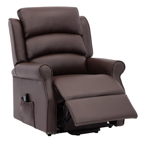 The Perth - Dual Motor Riser Recliner Mobility Chair in Brown Plush Faux Leather Refurbished - image 3