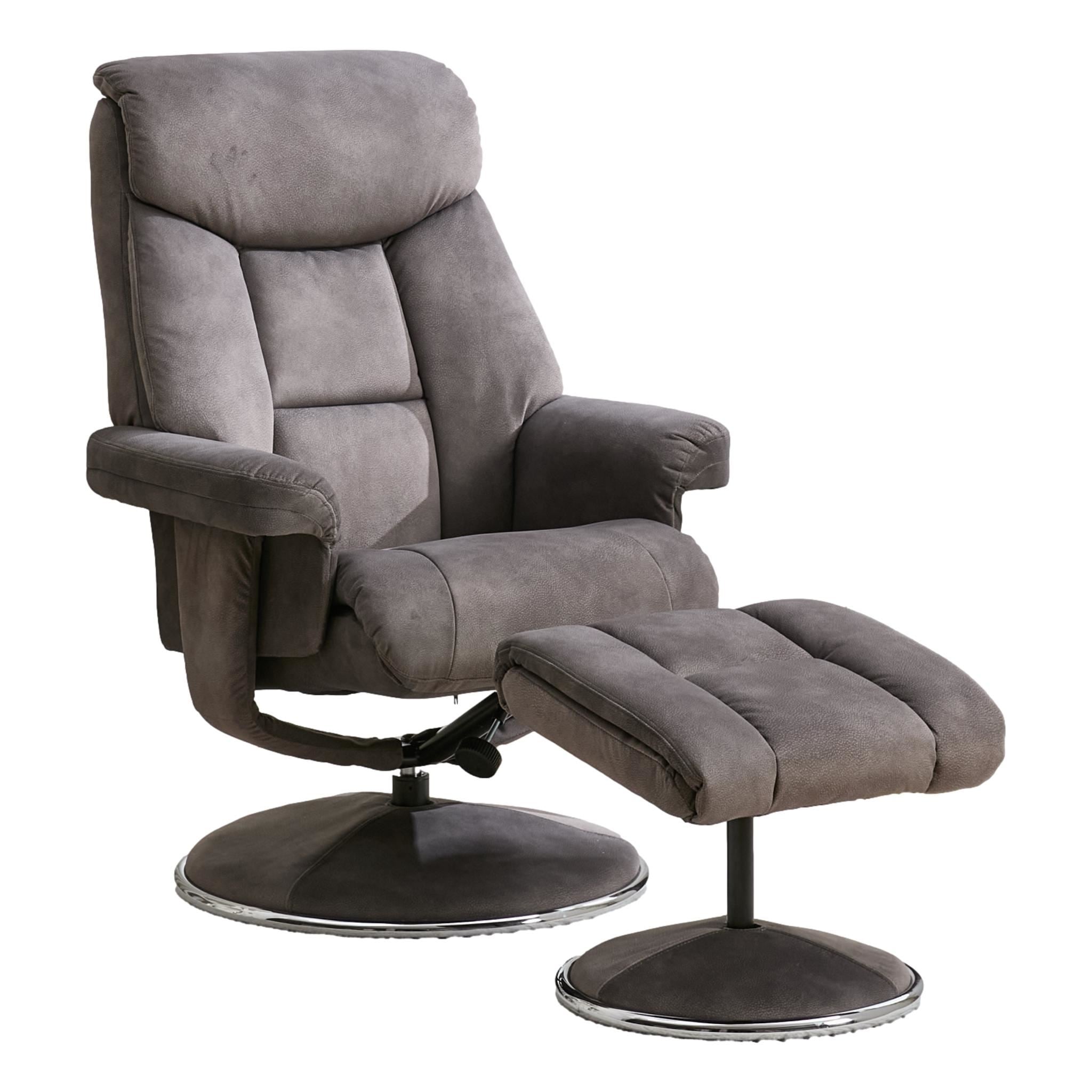 The Biarritz - Swivel Recliner Chair & Matching Footstool in Charcoal Grey Fabric