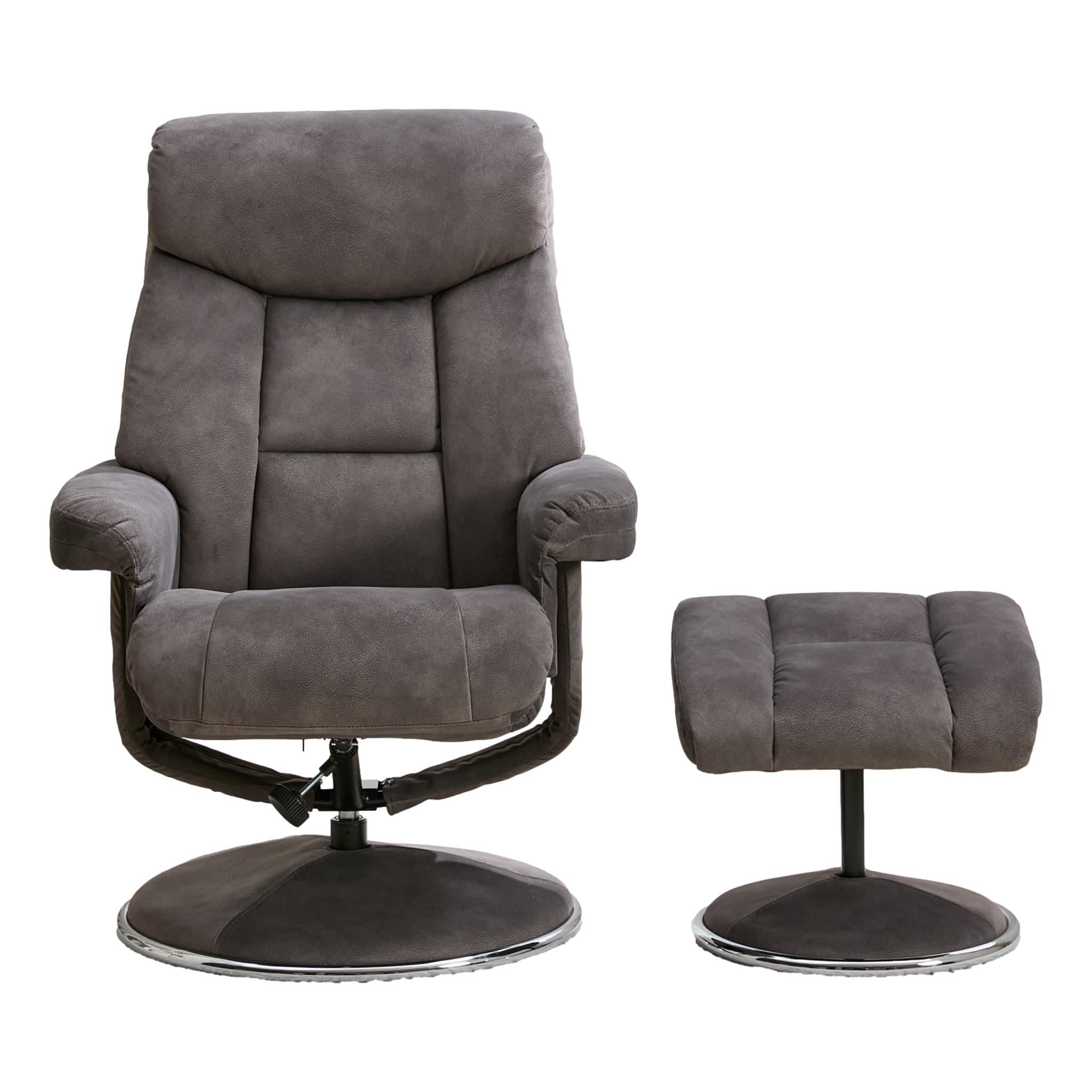 The Biarritz - Swivel Recliner Chair & Matching Footstool in Charcoal Grey Fabric