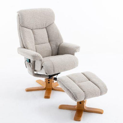 Exmouth Fabric Swivel Recliner Massage Chair & Footstool in Sand